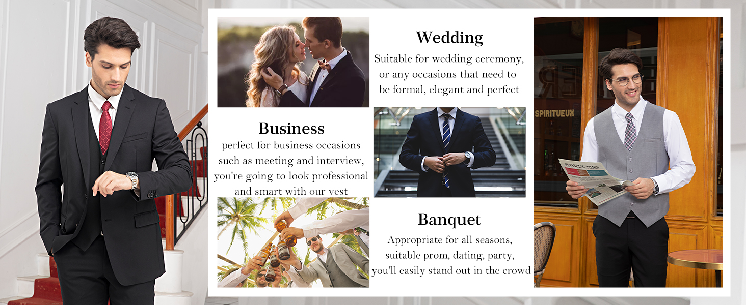 Чоловіча жилетка для весілля та свят HISDERN, бавовна, однотонна, чорна (M)