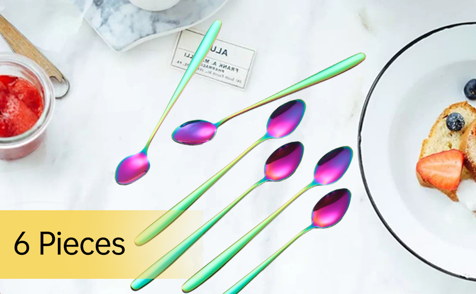 Набір ложок для лате макіато, 6 шт., 19.8 см, нержавіюча сталь. Ідеально для кави, коктейлів, десертів