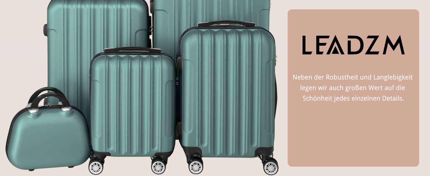 Набір валіз LEADZM 5 шт. з косметичкою, жорсткий ролер ABS з телескопічною ручкою, ручна поклажа (Турквіс)