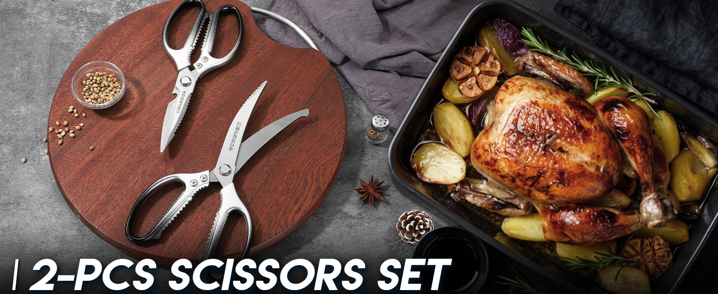 Набір кухонних ножиць DRAGON RIOT Stabile: 2 шт. з японської сталі, для м'яса та птиці, чорний колір, з нержавіючої сталі