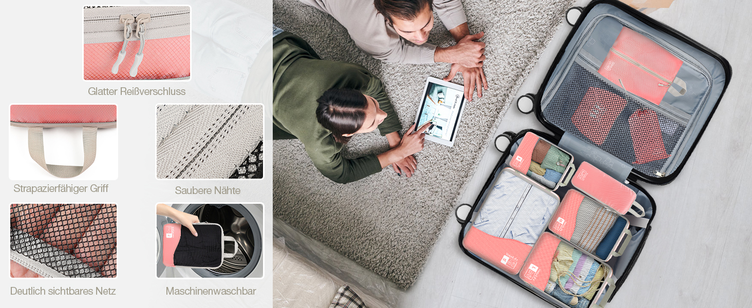 Набір кубиків-органайзерів для валізи VnioLife (8 шт.) - компресійні, для подорожей, блакитний/рожевий