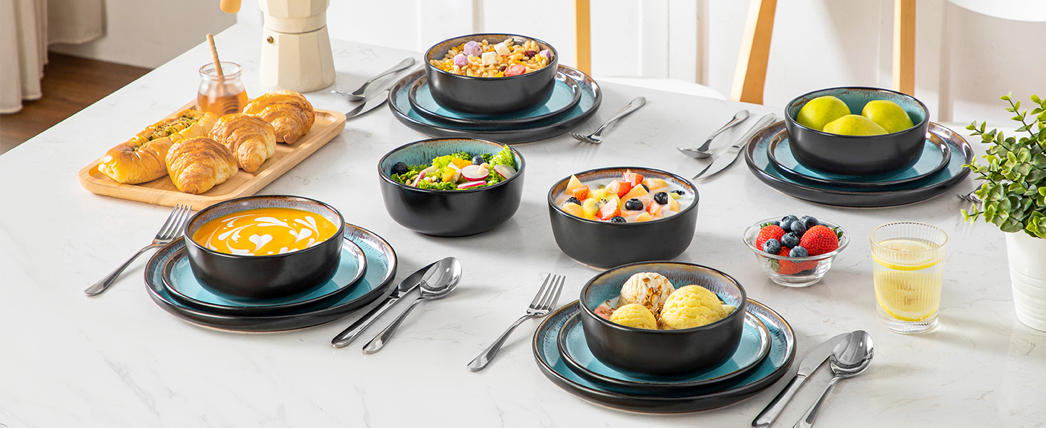 Набір тарілок Vancasso (6 шт.) Amber, 840 мл, для мюслі, супів, салатів, десертів, кераміка, блакитний колір