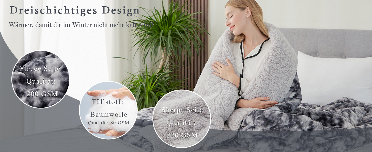 CHOSHOME Плед м'який, теплий, фланелевий, з мікрофібри, з ефектом шерпи, 150x200 см, двосторонній, для дому, подарунок на Різдво (темно-сірий)