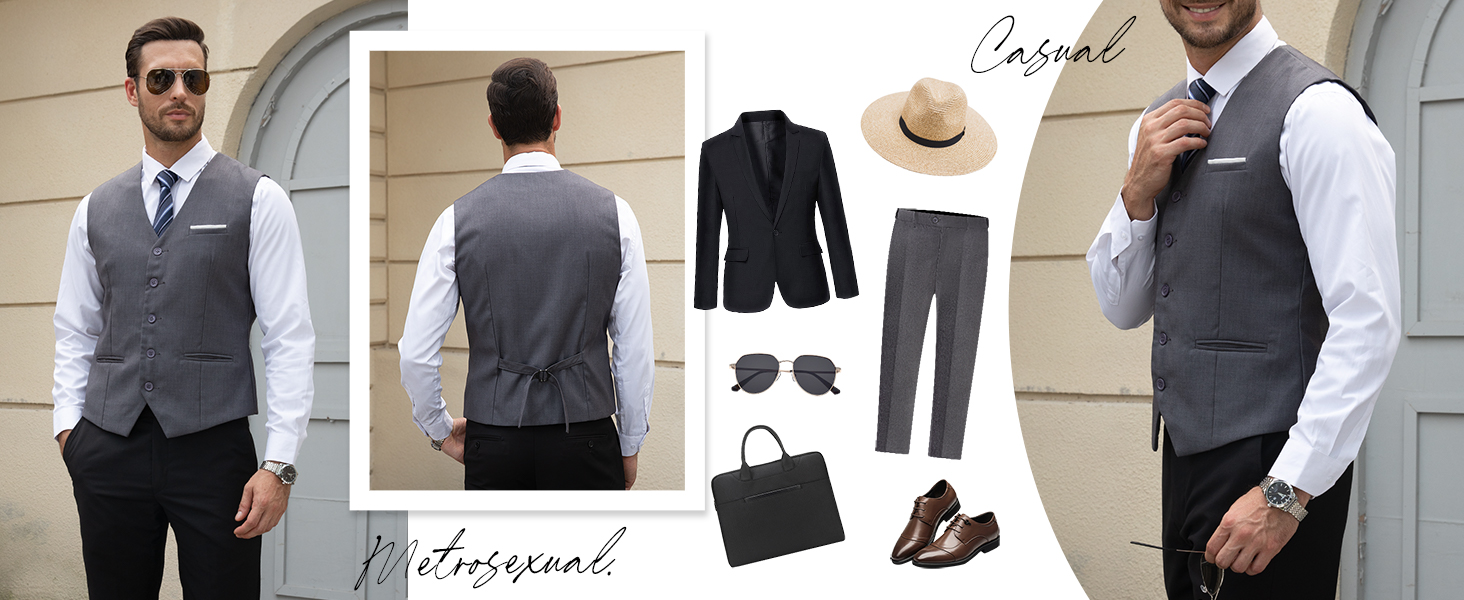 Жилет чоловічий Weste Herren однобортний Slim Fit V-подібний виріз однотонний чорний S-3XL