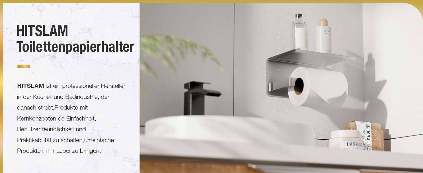 Тримач туалетного паперу HITSLAM без свердління, нержавіюча сталь з полицею, самоклеючий, для ванної кімнати