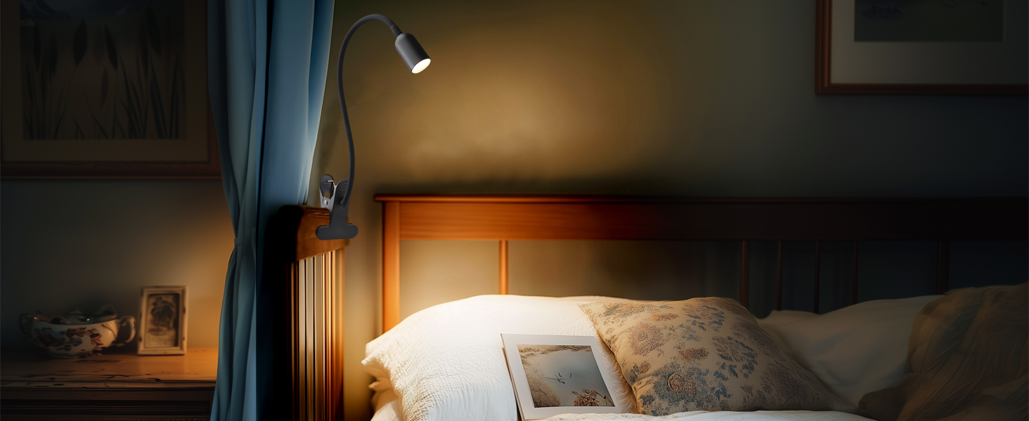 LED Лампа для читання на ліжко з кліпсою da LIGHT, настільна USB лампа з регульованою яскравістю та 3 режимами світла для навчання, роботи, чорна