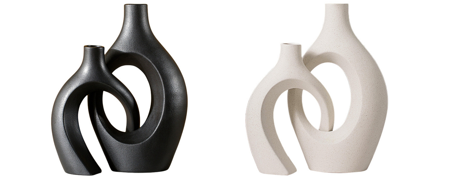 SUKIYPO Ceramic Vase Set - Modern Beige Vases (2-Pack) for Nordic, Boho Home Decor - Large Flower Vases for Living Room, Office, Farmhouse, Coffee Table