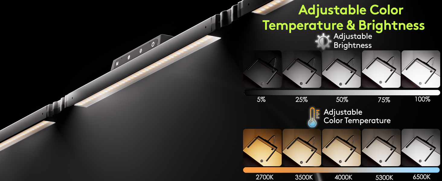 Настільна лампа для робочого столу з 3 джерелами світла, 24W, 100см, денне світло, з пультом дистанційного керування, регульована яскравість, лампа для монітора, модель «Лебідь», матовий чорний колір