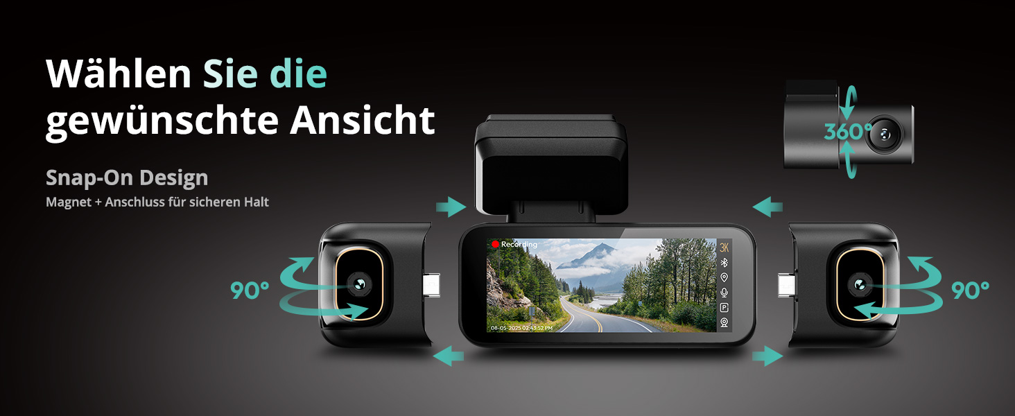 Dashcam BOTSLAB G980H 4-канальна з GPS, WiFi, IPS-дисплеєм та Super Night Vision, 3K+3*1080P, 128GB SD, G-Sensor, Loop-запис, Park Monitoring