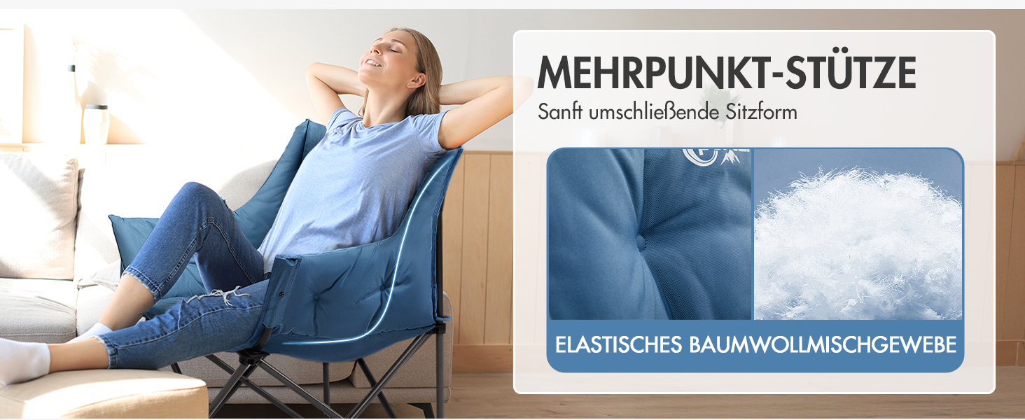 Крісло для кемпінгу складне, XXL, з підлокітниками, 150 кг, блакитне