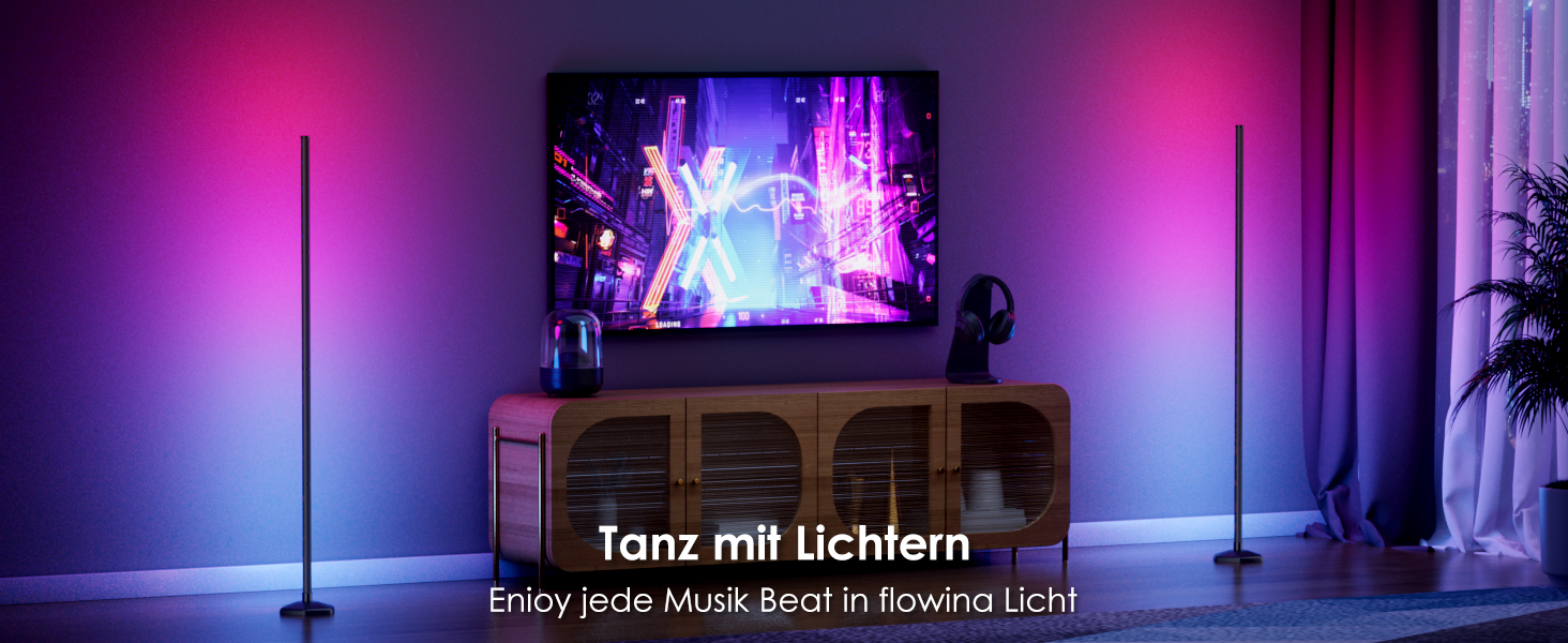 LED-підлогова лампа WISIMMALL з RGBIC підсвічуванням, 170 см, диммування, керування пультом/додаток, 16 млн кольорів, 300 режимів, музичний синхронізатор для вітальні, спальні, ігрової кімнати