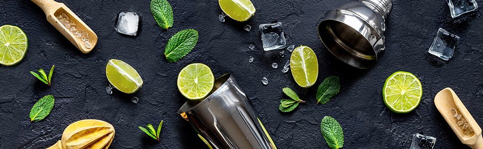 Набір для коктейлів 6 предметів з нержавіючої сталі, 750 мл, з рецептами - Барменський набір для дому, бару, вечірок