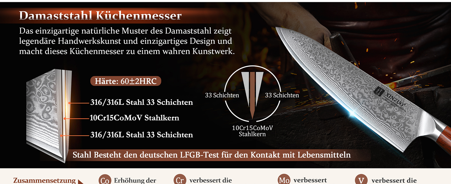 XINZUO 21cm Damascus Chef's Knife - 67 Layer Damascus Steel Gyuto Knife for Meat, Fish & Vegetables - Professional Handcrafted Kitchen Knife with Ergonomic Rosewood Handle