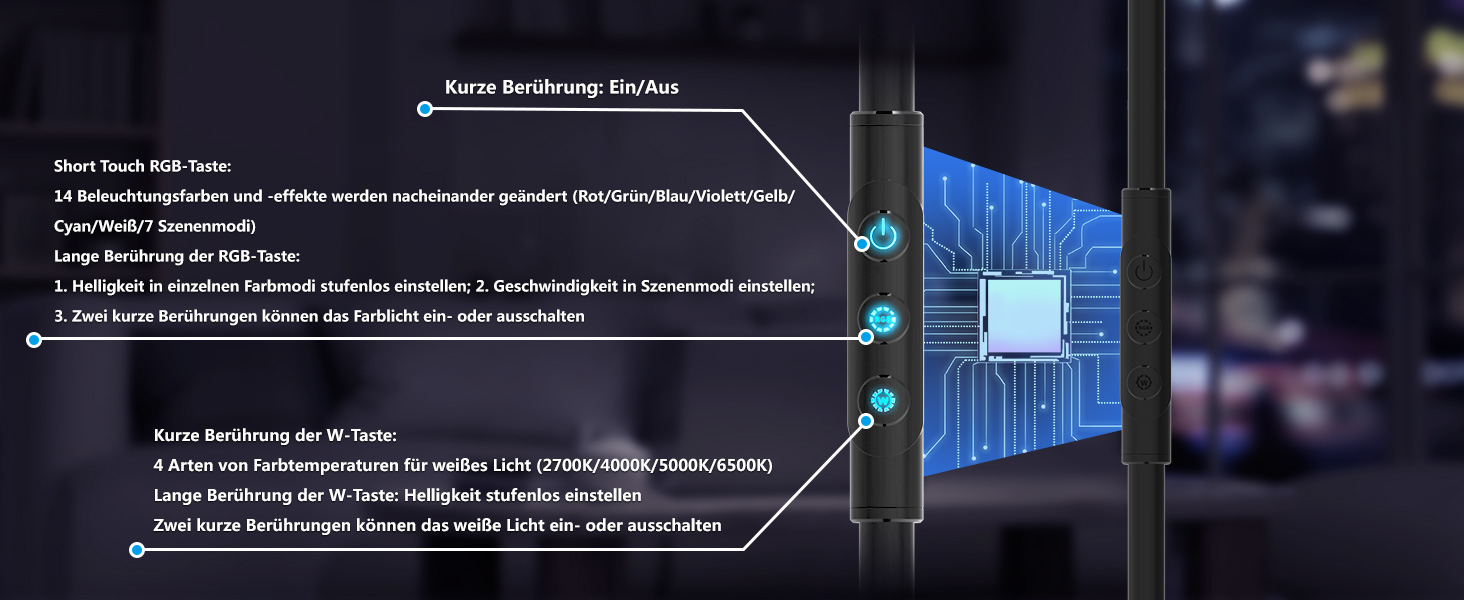 LED торшер, 42W, 16 мільйонів кольорів RGBCW, WiFi, Smart, двосторонній, для вітальні, сумісний з Alexa/Google Home, синхронізація з музикою, регульована яскравість, торшер для читання в спальню, RGB-42W