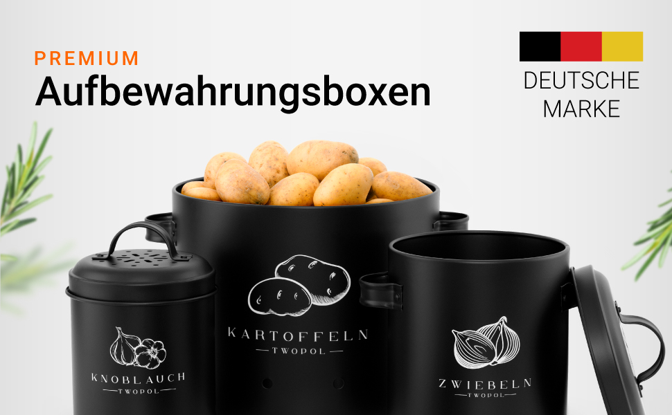 Potato Storage Boxes [3-Piece Set] - with 360° air circulation keeps vegetables fresher for longer - the ideal way to store onions, potatoes, and garlic (Black)(Vienna)