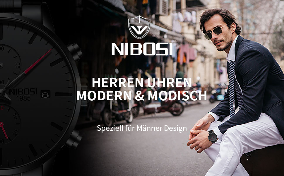 Чоловічий годинник NIBOSI: аналоговий хронограф, бізнес-стиль, водонепроникний, з нержавіючої сталі, для молоді (чорний)