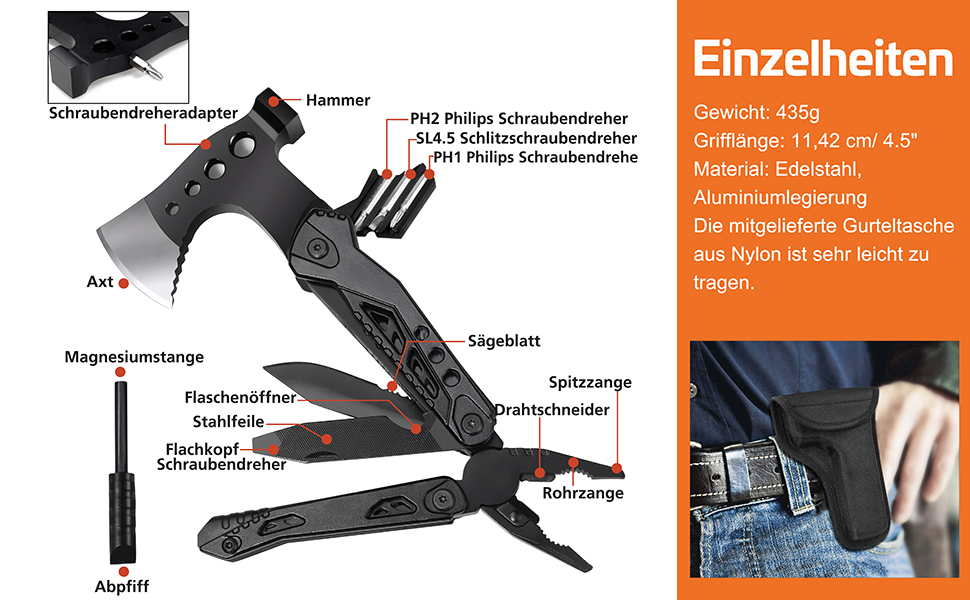 Мультитул 33 в 1 для чоловіків: сокира, молоток, плоскогубці, ніж, викрутки. Ідеальний для кемпінгу, надзвичайних ситуацій та виживання на природі
