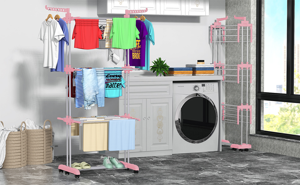 Клатковий сушильник для білизни InnoTic з 4 ярусами та колесами - великий, для дому та вулиці (білий/сірий)