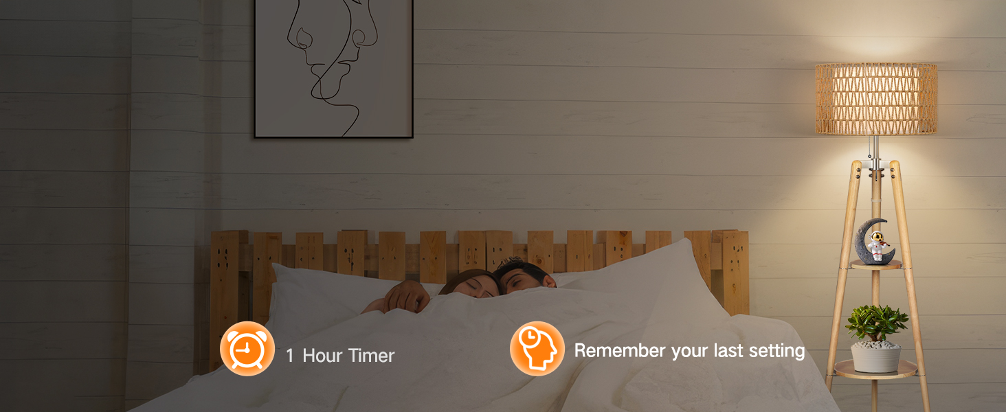 LED торшер Outon з трьома ніжками, регульоване освітлення, полиця, пульт, 4 режими кольору, таймер, 2 плафона, для вітальні/спальні (дерев'яний)