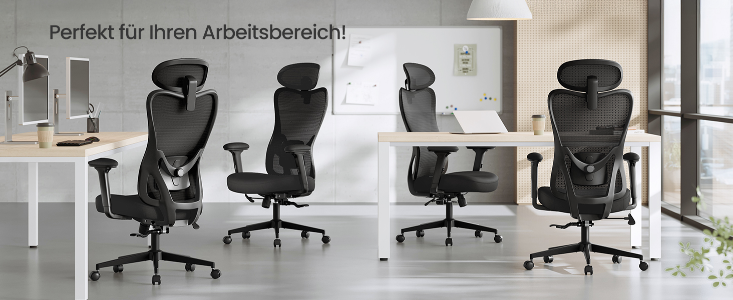 Офісний стілець SONGMICS ергономічний, комп'ютерний стілець, регульована поперекова та підголовна підтримка, до 150 кг, регульована висота, чорний OBN066BH01