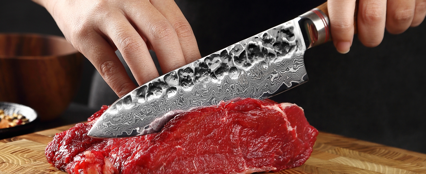 Ніж Santoku Wakoli Olive з дамаської сталі 17 см - професійний кухонний ніж з дамаської сталі 67 шарів з серцем VG10, ручка з оливкового дерева - для м'яса, риби та овочів, в дерев'яній коробці