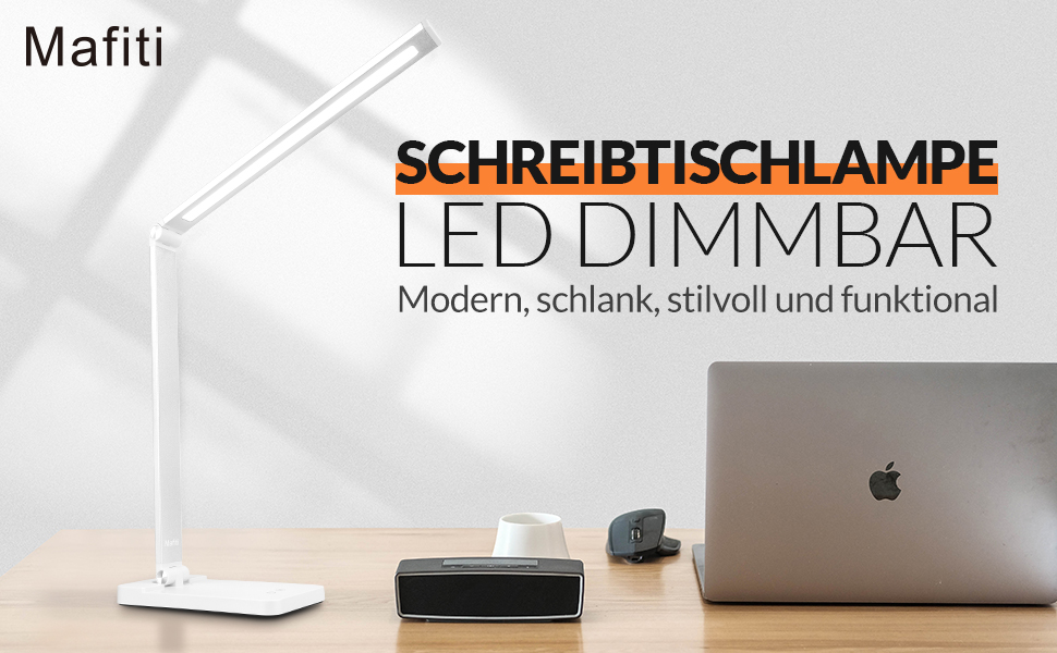 LED лампа настільна диммерна, 5 кольорів та 3 рівні яскравості, для читання, дітей, офісу, USB-порт, чорна (MT-856)