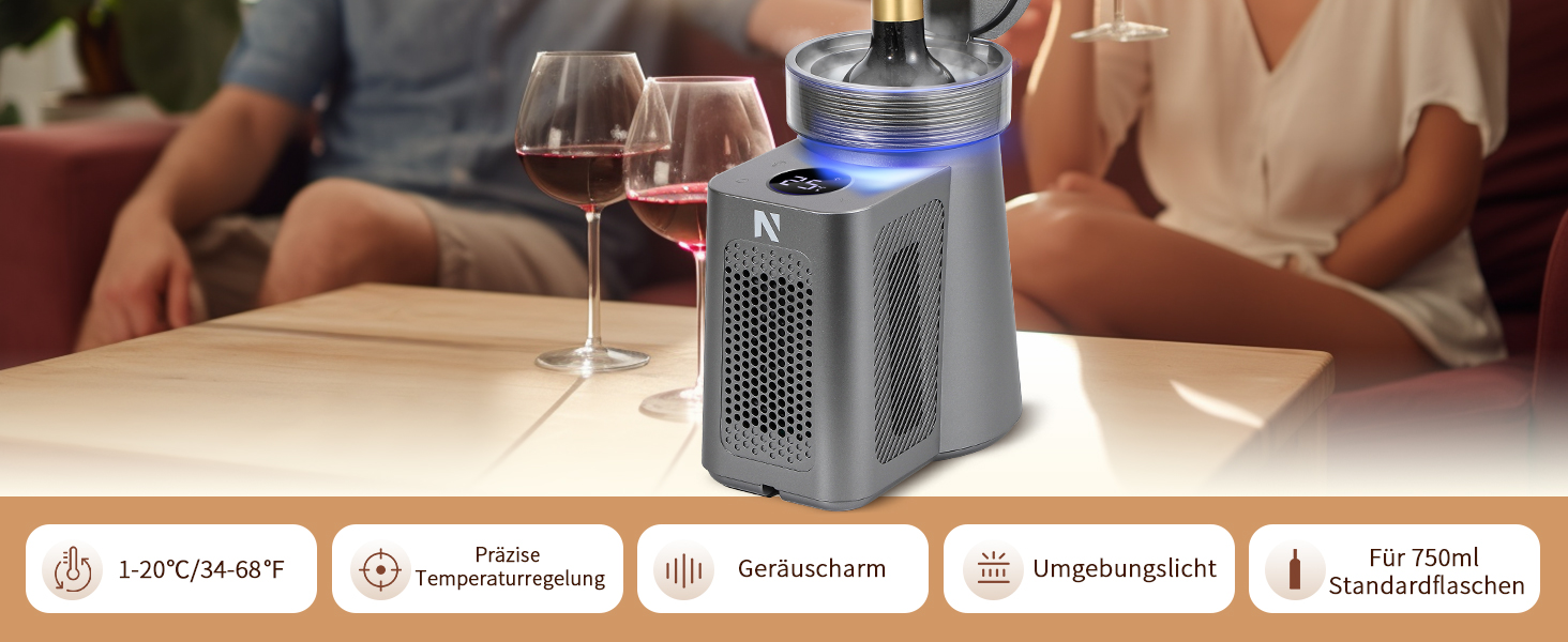 NEWTRY Електричний охолоджувач вина, для 750мл пляшок, з кабелем, для дегустацій при низькій температурі