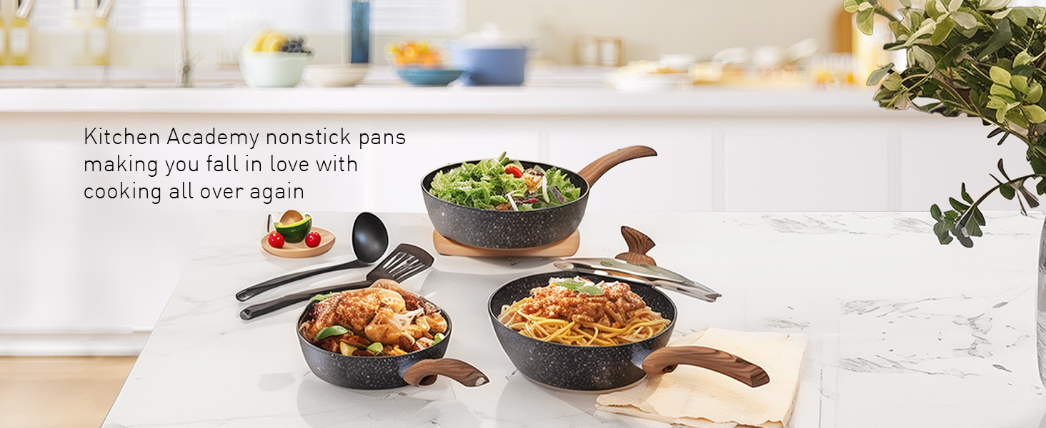 Набір посуду Kitchen Academy 12 предметів з антипригарним покриттям для індукції, газових плит та мікрохвильової печі, чорний