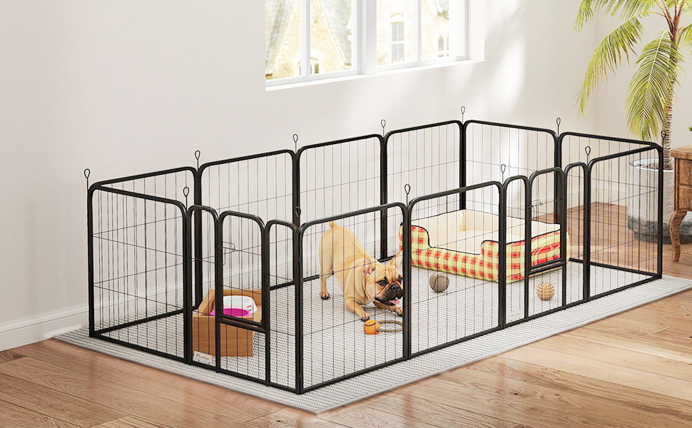 PawHut Забіг для собак, сталевий вольєр з 12 панелей, розкладний, 168 x 168 x 60 см, з 2 дверима, для малих собак, чорний