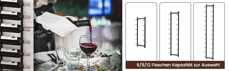 Стильна полиця для вина Costway на 6 пляшок, металева, чорна, індустріальний стиль