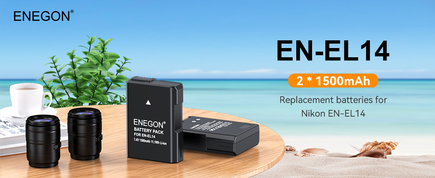 Зарядний пристрій ENEGON EN-EL14 20W з подвійним акумулятором, швидка зарядка, сумісний з Nikon D3100-D3500, Coolpix P7000-P7100, LCD-дисплей (2 акумулятори)