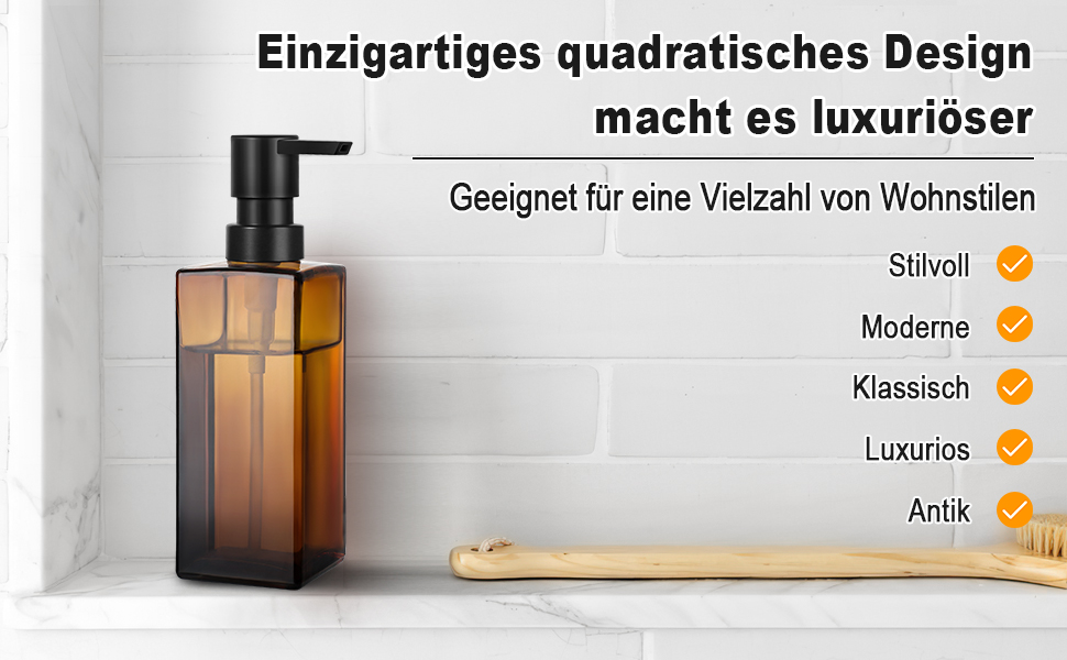 Диспенсер для мила GMISUN для ванної кімнати та кухні, 350 мл, чорний скляний, з піддоном та водонепроникними етикетками