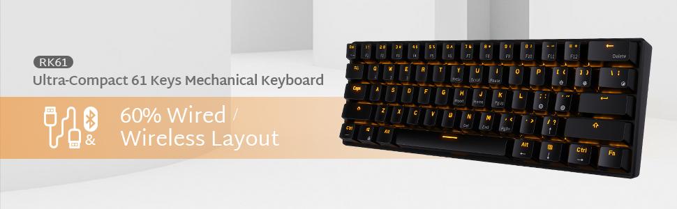 Механічна клавіатура RK ROYAL KLUDGE RK61-US: 61 клавіша, Bluetooth/2.4Ghz, Hot-Swappable, Red Switch, QWERTY, для Windows/Mac