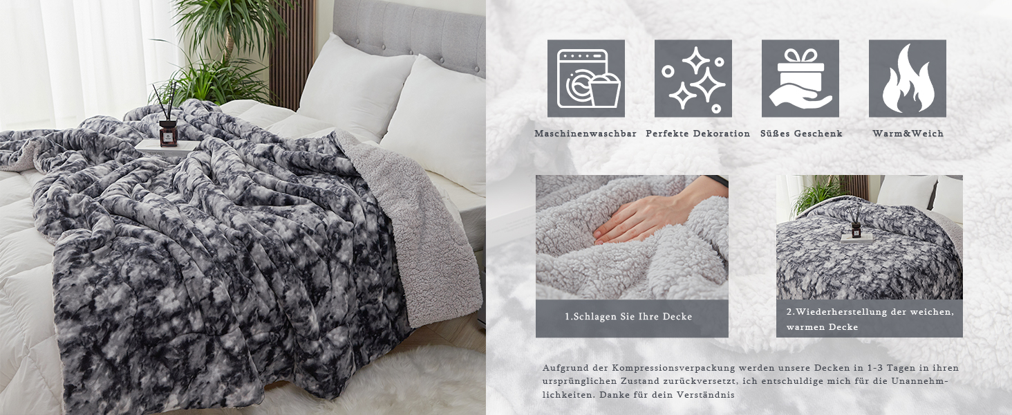 CHOSHOME Плед м'який, теплий, фланелевий, з мікрофібри, з ефектом шерпи, 150x200 см, двосторонній, для дому, подарунок на Різдво (темно-сірий)