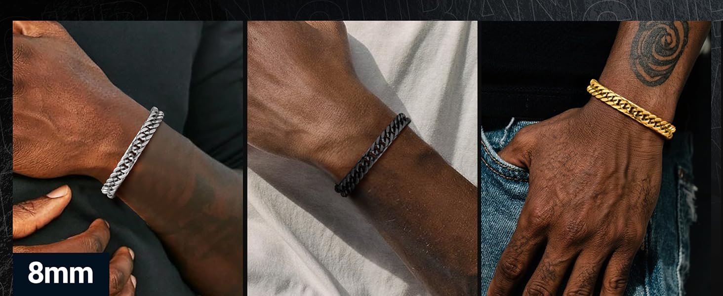 Чоловічий браслет PROSTEEL з нержавіючої сталі з 18K золотом, чорний, ланцюжок 'Panzerkette', важкий, для чоловіків та підлітків, 8 мм/12 мм/16,5 мм/17 мм, срібло, 19 см