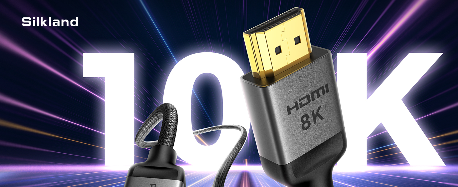HDMI 2.1 кабель Silkland 2м: 8K@60Hz, 4K@144Hz, eARC, HDR10, Dolby Atmos, 48Gbps, для HDTV, PS5, Switch, PC