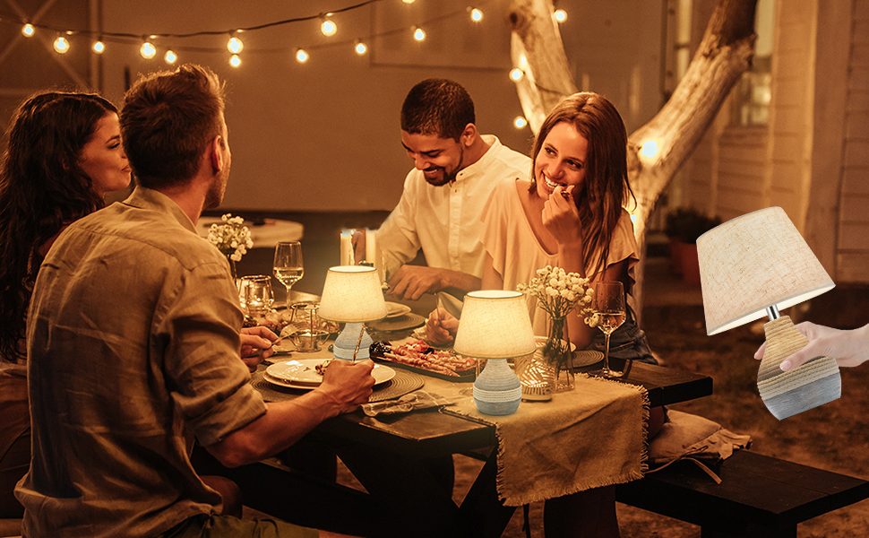 Бездротова керамічна настільна лампа з таймером, димером, лляним абажуром, пультом дистанційного керування, акумуляторна, в стилі Mid Century Modern