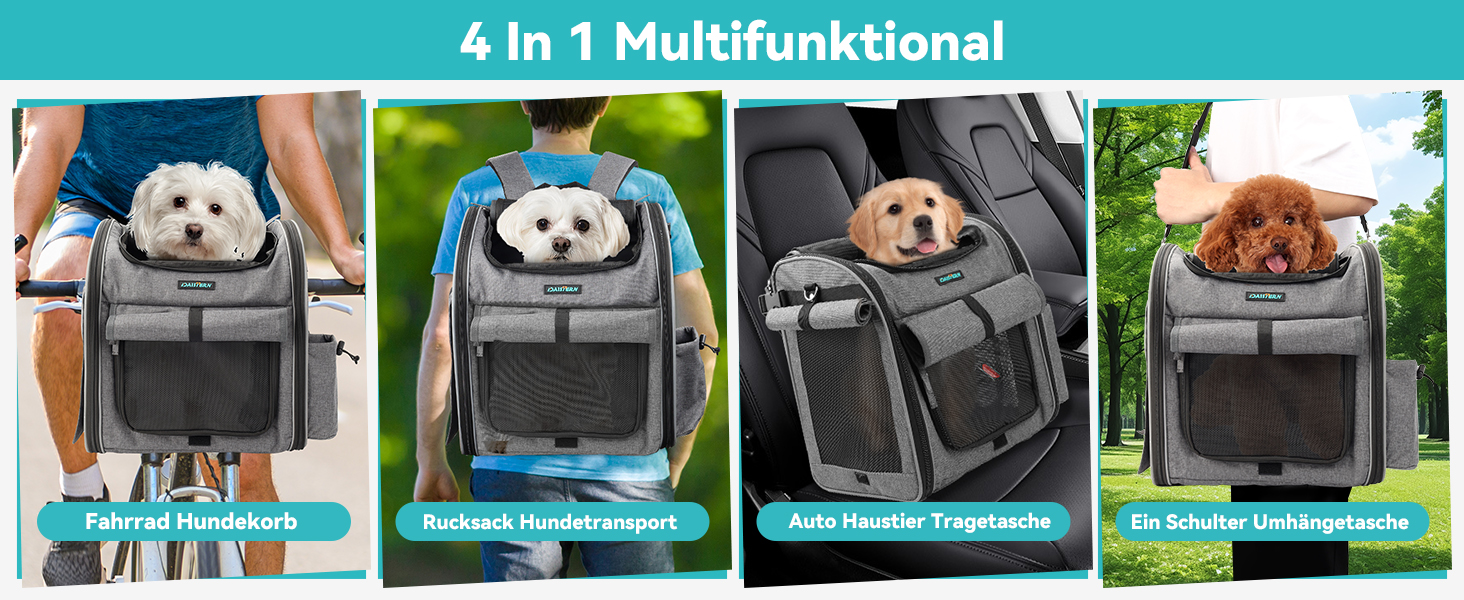 Корзина для собак на велосипед, до 10 кг, складана, дихаюча, 4-в-1 (рюкзак, сумка на плече, автокрісло), міцна L-подібна кріплення Φ55mm, зручна подушка, світловідбиваючі смуги