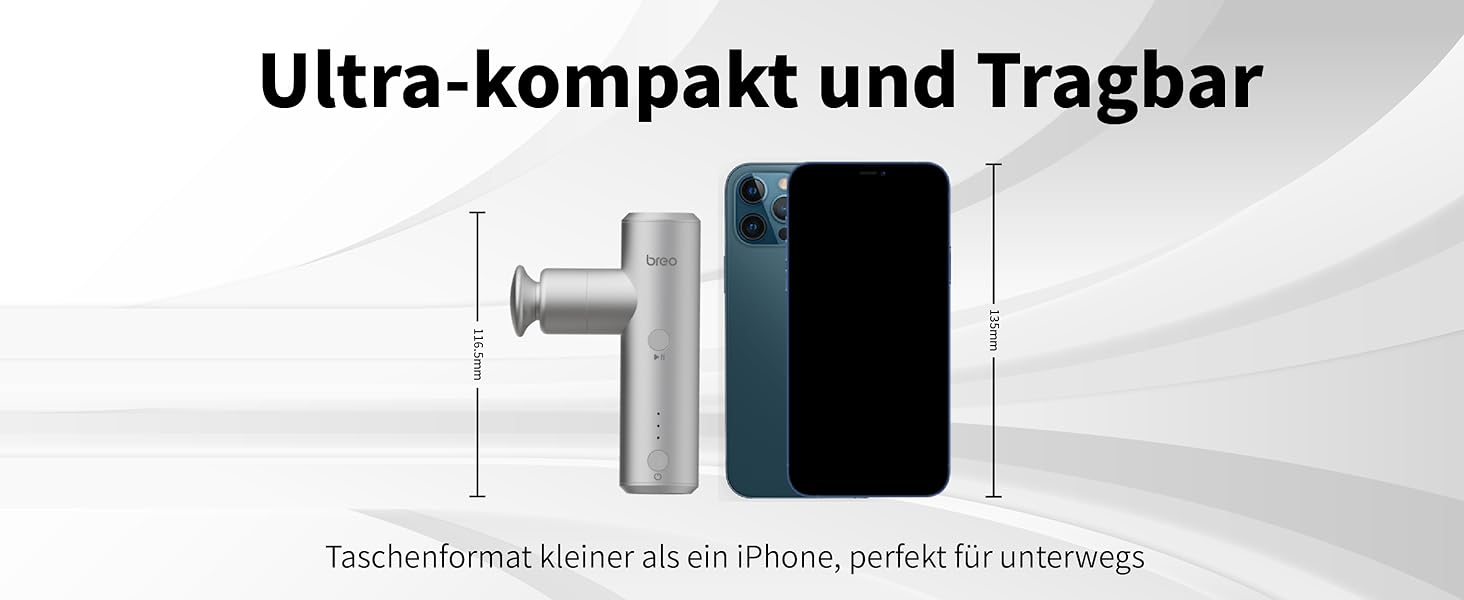 Масажер Breo S1 Mini: портативний масажний пістолет з 4 насадками, USB-C, срібний