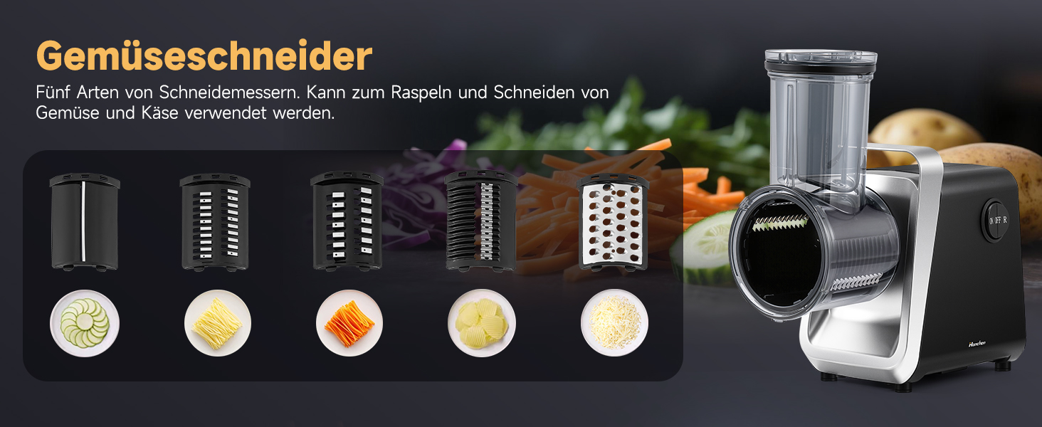 М'ясорубка електрична Hanchen 4-в-1 з насадками для ковбас та кубебе, 3 диски (3.5/5/7 мм) та овочерізка