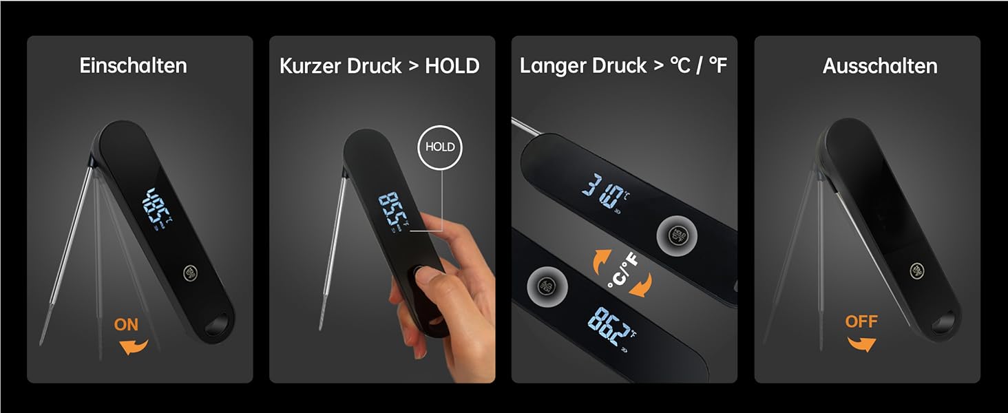 Термометр кухонний Charmline для м'яса, випічки та грилю, точне вимірювання ±0,3°C, автоматичне повороти дисплея