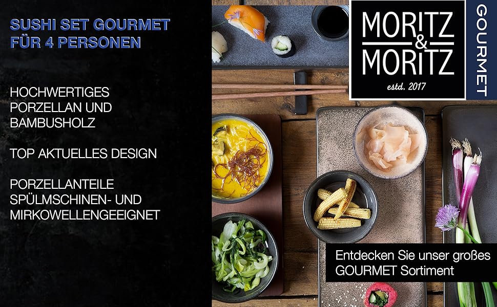 Набір посуду для суші Moritz & Moritz VIDA, 29 предметів, антрацит - Елегантний набір з порцеляни на 4 особи. Ідеально для японської кухні та суші вдома.