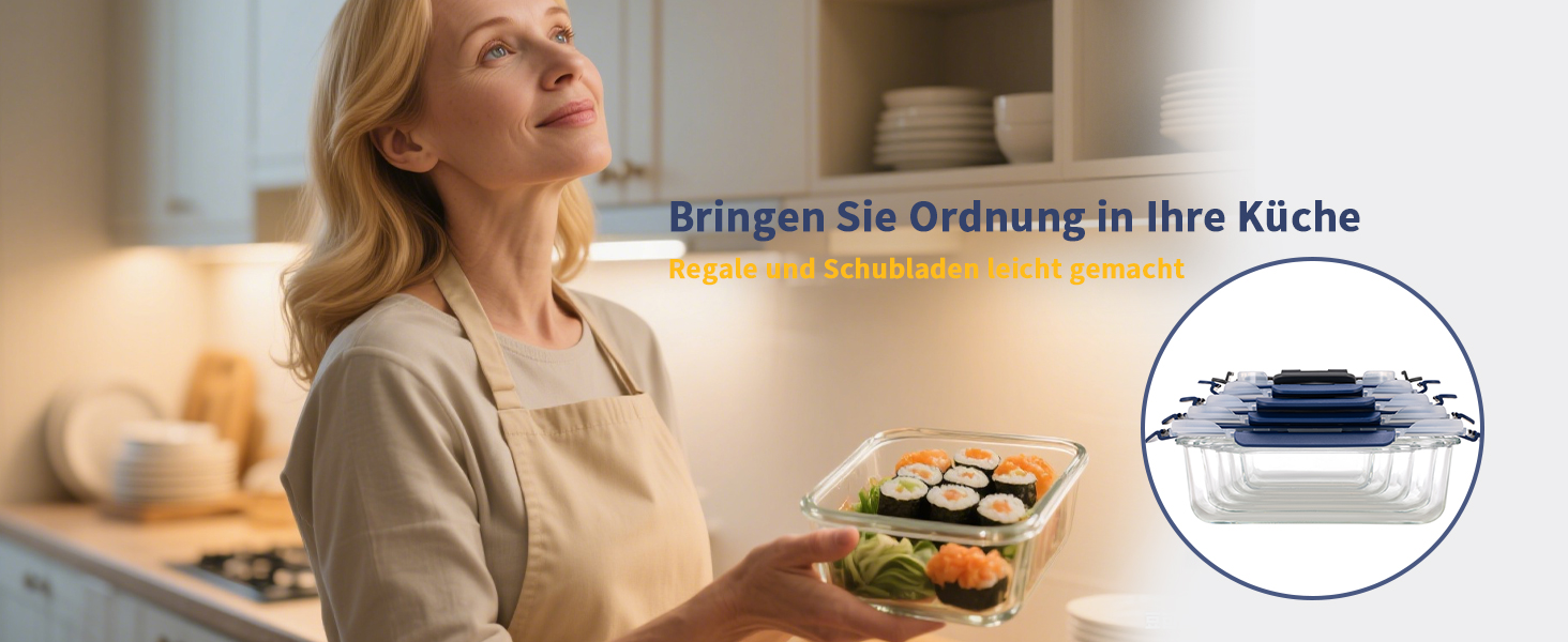 Набір скляних контейнерів для зберігання їжі, 10 шт., з кришками з преміум-пластику, герметичні, BPA-free, блакитні