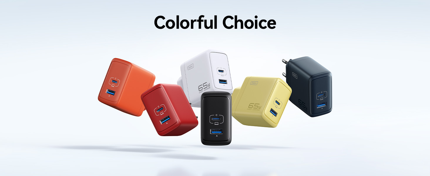 Зарядний пристрій INIU 65W USB-C + USB-A GaN, мережевий адаптер для MacBook, iPad, iPhone, Samsung Galaxy, Pixel - червоний