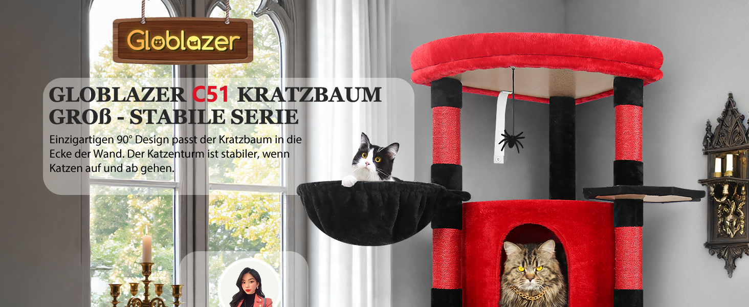 Кігтеточка Globlazer велика кутова, 167 см з будиночком для котів, платформою, гамаком, кошиком. Підходить для 3-4 котів.