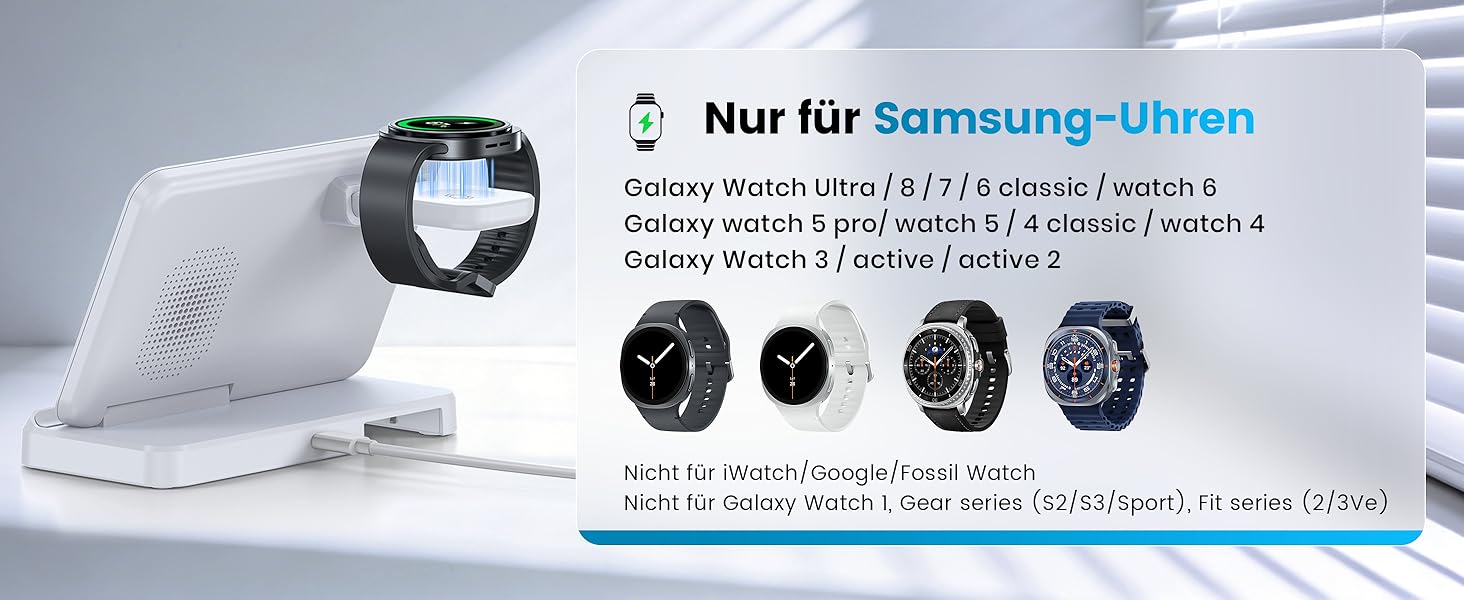 Бездротова зарядка 3-в-1 EGV для Samsung Galaxy S26 Ultra/S25/S24, Z Fold/Flip 7/6, Buds та Galaxy Watch Ultra/8/7 - Біла