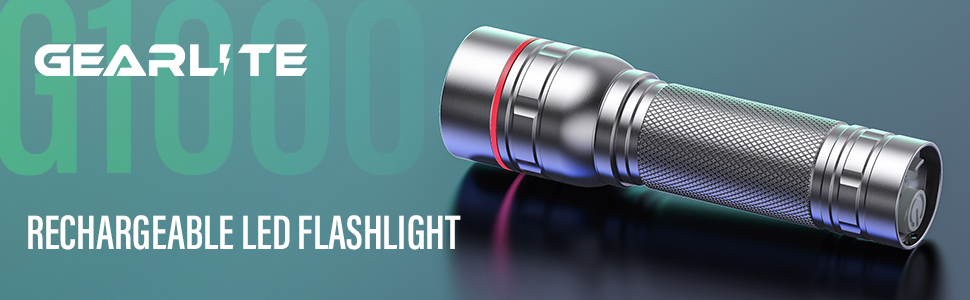 Ліхтар LED Gearlite перезарядна, 1000 люмен, 3 режими, зумування, водонепроникний IP65, для кемпінгу та активного відпочинку (сірий)