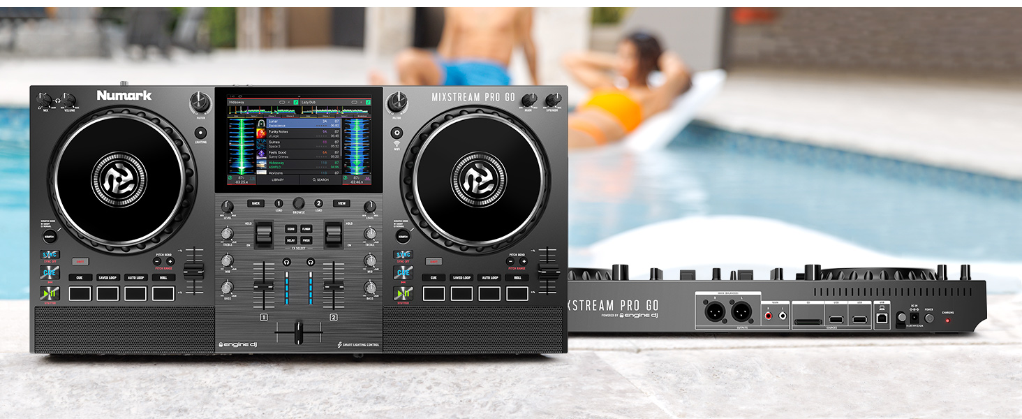 Numark Mixstream Pro Go: Портативний DJ-контролер з акумулятором, мікшер з розділенням STEM, динамік, Wi-Fi, сенсорний екран, сумісний з Serato DJ