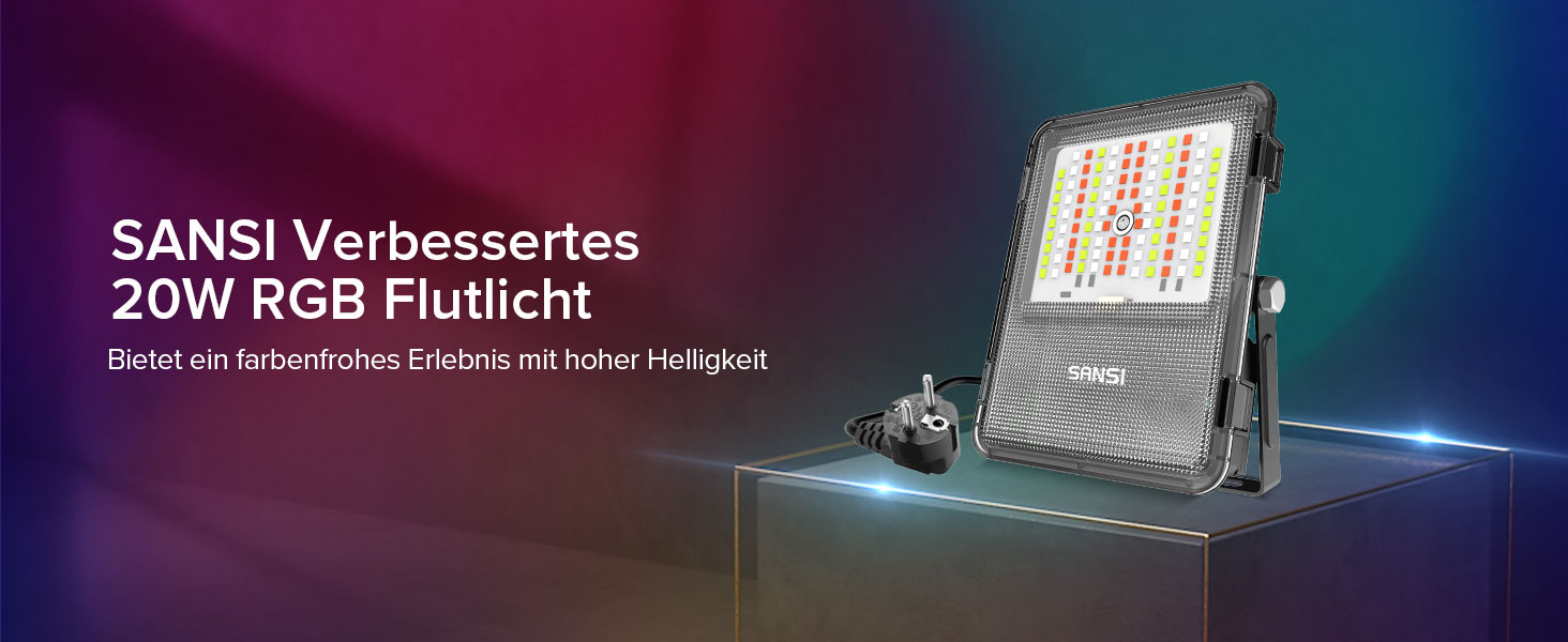 SANSI RGB LED прожектор для вулиці 10Вт, з пультом ДУ, IP65, водонепроникний, 20 кольорів, 6 режимів, таймер, для саду, вечірок, 2 шт (20Вт, 2-пак)