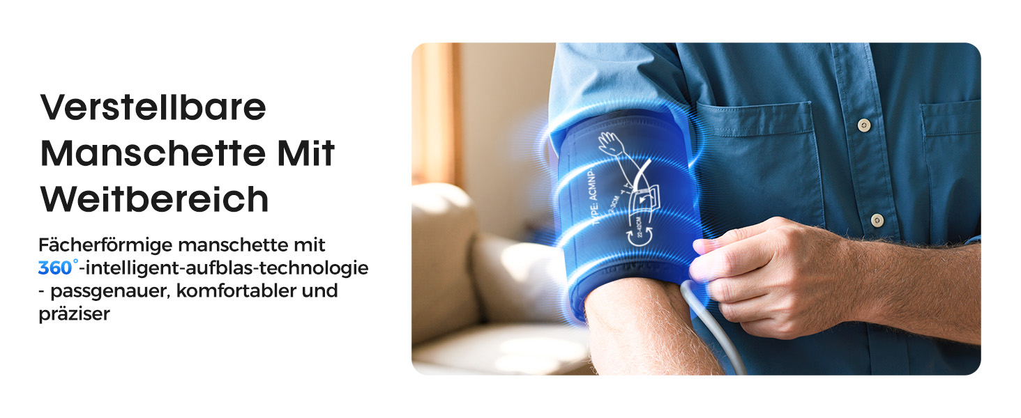 Тонометр на плече Oberarm з голосовим оповіщенням, LED-дисплеєм, для обхвату плеча 22-42 см, пам'ять на 3 користувача, зарядка Type-C, чорний